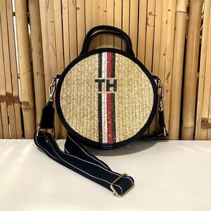 Tommy Hilfiger Womens Canteen Crossbody Bag Straw Purse Navy Blue TH Logo Y2K